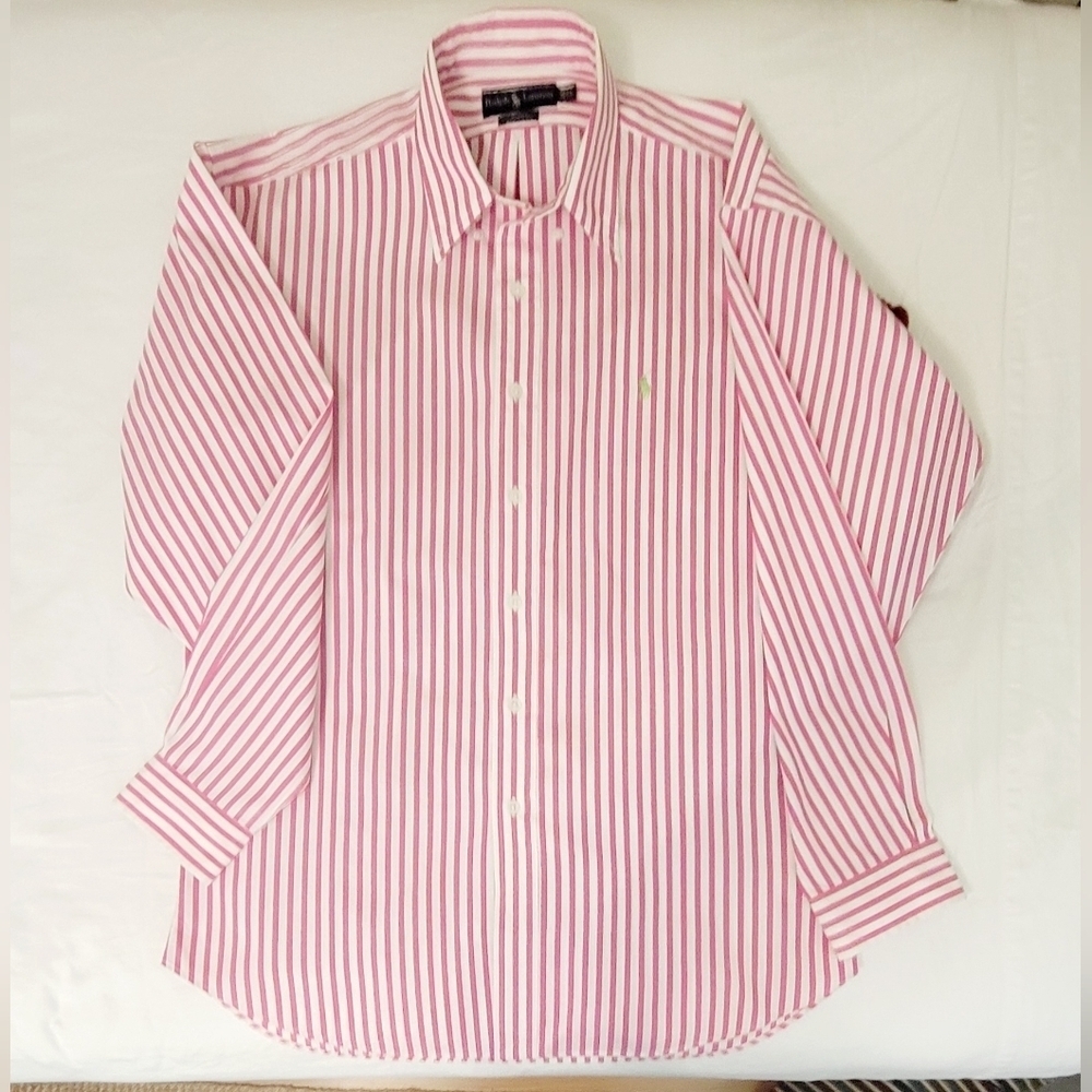 *Sold* Ralph Lauren Polo Men's Pink White Striped Dress Shirt Long Sleeve Sz: XL - Picture 8 of 12